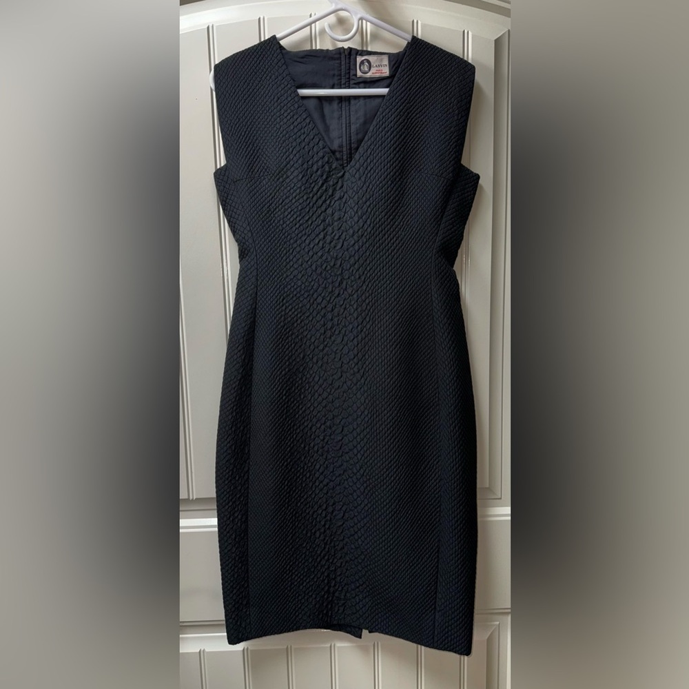 WOMENS 42 10 12 SMALL MEDIUM (bust 36”) LANVIN PARIS FRANCE DRESS SHEATH BLACK